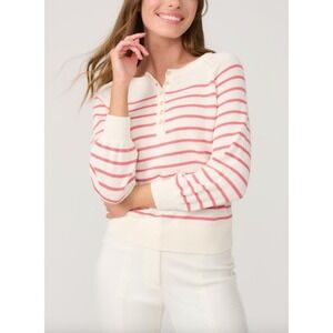 J McLaughlin Charmaine Cotton Linen Stripe Henley Sweater Nautical Coastal M